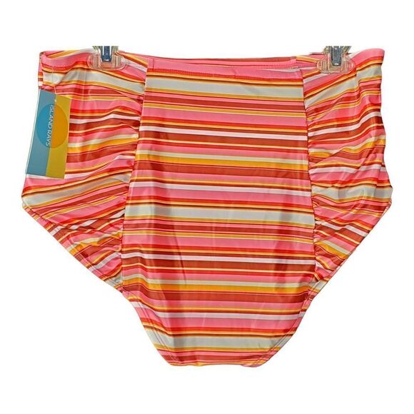 Island Rays Bikini Swim Bottom 1X Brown Orange Stripe Beach Pool Cruise New - Picture 2 of 11